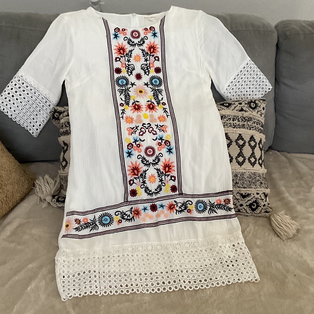 Stevie Hender White Dress with Colorful Embroidery